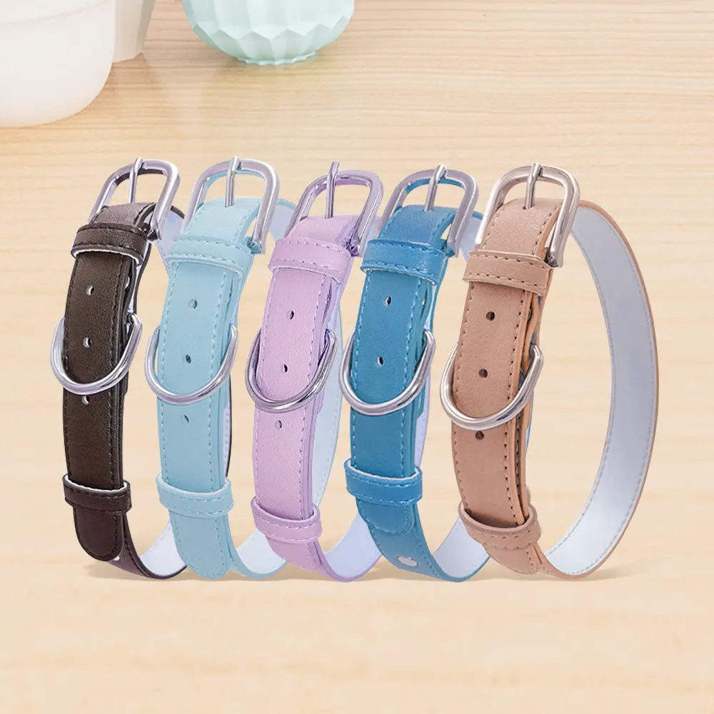 Custom logo personalized pet collar supplies wholesale pu leather waterproof luxury dog collar leash