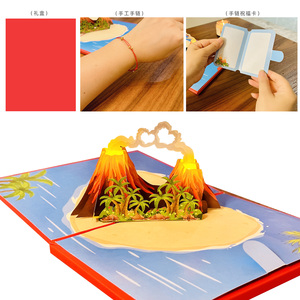 <span class=keywords><strong>Carte</strong></span> pop-up volcan 3D avec lumières LED rouges, cadeau amusant en papier pour femme, mari, petit ami, petite amie pour Noël, anniversaire - Product Image 2