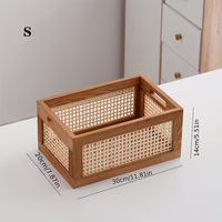 Boîte de rangement en bois de pin en vente chaude, panier de rangement en bois de rotin vintage, organisateur de livres tissé à la main en bois