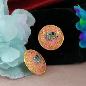 Pendientes de tuerca de latón esmaltados Meenakari ligeros, joyería artesanal India para niñas, boda festiva, estilo diario - Product Image 4