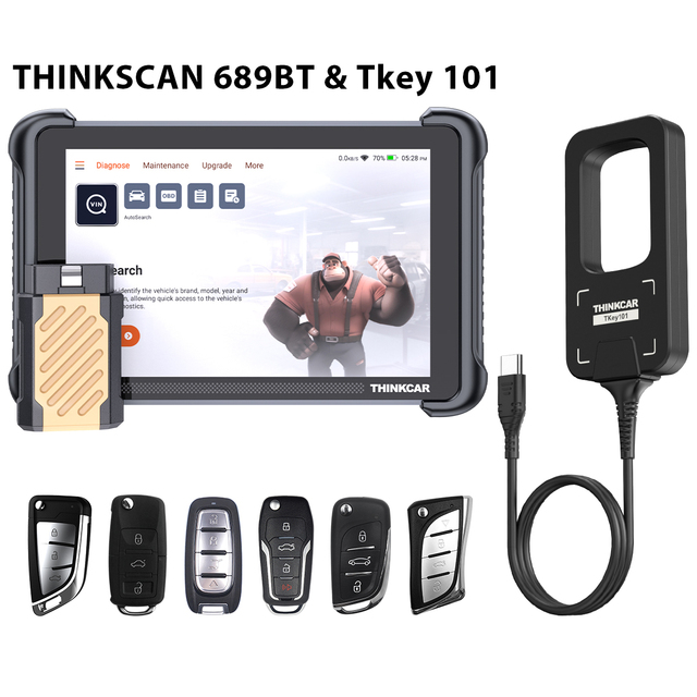 Lifetime Free Update THINKSCAN 689BT OBD2 Diagnostic Scanner with THINKCAR TKEY101 Car Key Programmer Tools