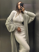 Ensemble deux pièces pour femme : Cardigan long en tricot anti-plis coupe trapèze, 100 % coton, personnalisable OEM ODM