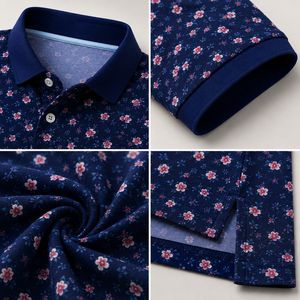 Polo de Golf Personalizado Premium para Hombre, Color Azul Marino con Estampado Floral, Ropa de Resort de Marca Privada con Tecnología de Absorción de Humedad, OEM - Product Image 3