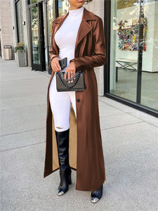 Nouvelle veste en cuir PU <span class=keywords><strong>longue</strong></span> pour <span class=keywords><strong>femme</strong></span>, tendance automne-<span class=keywords><strong>hiver</strong></span>, col cardigan, boutons, style streetwear, polyvalente et chaude - Product Image 3