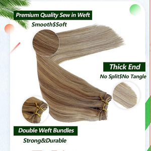 AngelBella trama legata a mano 14-32 pollici 100G cucire le estensioni dei capelli 18/60 <span class=keywords><strong>biondo</strong></span> <span class=keywords><strong>cenere</strong></span> a <span class=keywords><strong>biondo</strong></span> platino estensioni trame capelli umani - Product Image 3