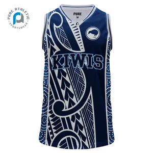 PURE KIWIS NZ Sublimated Printed Polyester Mesh Breathable Custom Wholesale Basketball Uniform Shirts Sports Jersey
