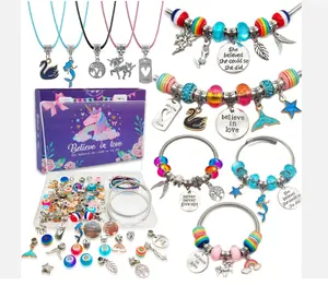 Pendant charm bracelet making kit with resin beads for kids girl colored enamel charms jewelry making kit hot sell