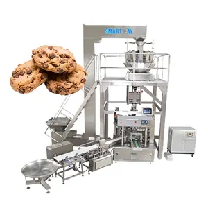 Mesin pengemasan biskuit putar multifungsi, mesin pembungkus biskuit dengan banyak timbangan