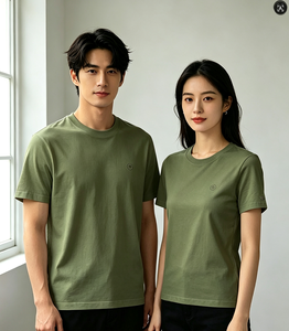 Couple T-<b>shirts</b> Unisex <b>White</b> Short Sleeve O-Neck T-<b>Shirt</b> Regular <b>Fit</b> Cotton Jersey Casual Plain Dyed Knitted Front Logo - Product Image 4