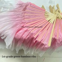 Kipas Tari Sutra Warna Pink yang Dapat Disesuaikan, 36cm, Tulang Bambu, untuk Pertunjukan dan Kompetisi Tari Perut