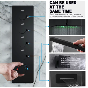 Ensemble de robinetterie de salle de bain avec pommeau de douche LED effet pluie en nickel brossé et douchette à main - Product Image 3