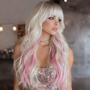 Perruque Longue Bouclée Complète Nouvelle pour Dames, Dégradé Naturel Fendu Doré Pois Rose, Fabricant de Perruques Blanches SM390 en Gros - Product Image 3