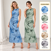 Robe longue d'été respirante pour femme, style floral délavé, sans manches, col rond, en maille, vente en gros ODM