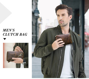 Wholesale Men's Casual RFID <strong>Clutch</strong> Handbag Vintage Crazy Horse Leather <strong>Clutch</strong> Purse <strong>Bag</strong> Men <strong>with</strong> <strong>Wrist</strong> <strong>Strap</strong> - Product Image 2