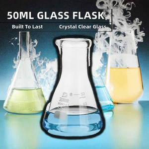 Fiole triangulaire en verre borosilicaté RICO 100 ml, col long, cône gradué, pour laboratoire chimique, transparente, garantie 3 ans - Product Image 2