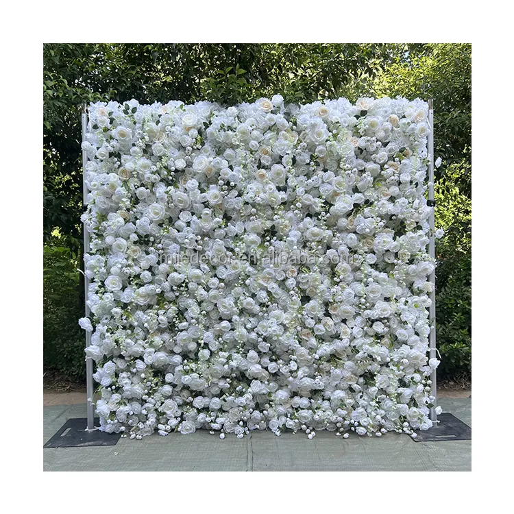Painel de flores de seda artificial rosa para decoração de parede de casamento, pano enrolável 3D 5D personalizado, parede de flores de fundo