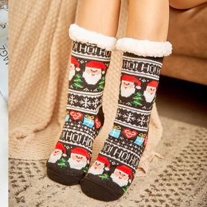 Vente en gros de chaussettes thermiques <span class=keywords><strong>d</strong></span>'intérieur <span class=keywords><strong>d</strong></span>'hiver pour femmes pantoufles de Noël épaisses et antidérapantes chaussettes Sherpa - Product Image 4