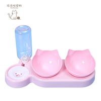 PetPetJoy PB-C2 Gamelle Double Intégrée Anti-éclaboussures à Bord Arrondi pour Chat et Chien, Écologique, Motif Uni Moderne, Étanche IPX5 pour l'Eau des Animaux