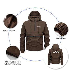 Nuovi Arrivi: Felpe <span class=keywords><strong>con</strong></span> Mezza Zip in Poliestere Antivento per Uomo <span class=keywords><strong>con</strong></span> Logo Personalizzato, Pullover <span class=keywords><strong>Marrone</strong></span> e Nero <span class=keywords><strong>con</strong></span> Zip a un Quarto - Product Image 2