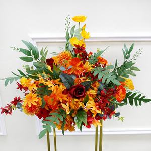Fleur d'angle artificielle <span class=keywords><strong>bordeaux</strong></span> Orange, rangée de feuilles, plantes, Rose, boule florale, arc de mariage, événements de fête, Arrangement de décor de toile de fond - Product Image 4