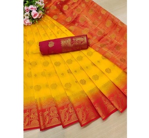Kanchipuram seda Saree fiesta desgaste boda india último diseñador Banarasi algodón seda Sari con blusa señoras desgaste mayorista ropa - Product Image 4