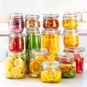 Bocaux en verre avec couvercle métallique à clipser, 500ml, 750ml, 1000ml, 1500ml, vente en gros, prix abordable, pour la conservation des aliments (cornichons, miel, salades) - Product Image 6