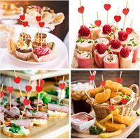 100 stuks bamboe biologisch afbreekbare hartvormige cocktailprikkers & fruitstokjes voor feest- & bruiloftdecoratie, charcuterieplank accessoires