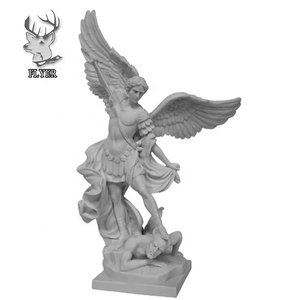 Sculptures d'église grandeur nature sculptées à la main à prix d'usine Statue de Saint-Michel l'Archange en marbre blanc à vendre - Product Image 3