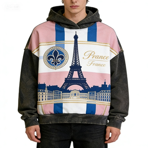 Sudadera Extra Grande con Estampado Romántico Francés, Torre <span class=keywords><strong>Eiffel</strong></span>, Flor de Lis, Patrón de Arquitectura de París, Diseño a Rayas Vintage - Product Image 2
