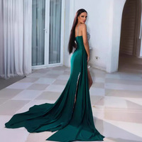 Robes de Soirée Épaules Dénudées Pailletées pour Femme à Faible MOQ, Fente Haute, Vert Bal et Soirée
