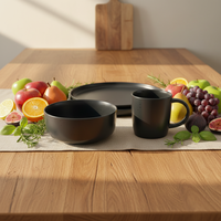 Service de table en grès de luxe Guangda |   Assiettes et tasses en céramique noire émaillée |   Lave-vaisselle moderne pour la maison, compatible four et chaleur