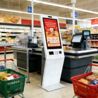 Kiosque de libre-service intelligent 21,5 pouces pour supermarché, système de point de vente avec lecteur de codes-barres et terminal de paiement automatique