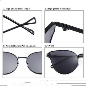 Lunettes de soleil œil de chat tendance pour femme, monture métallique, protection UV400, noires, surdimensionnées, style voyage, pour l'international - Product Image 1
