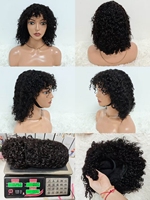 Letsfly Promotion 53$ Perruques en cheveux humains bouclés Afro Pixie 14 pouces 250 grammes Naturelles sans dentelle Bob avec franges Vente en gros disponible 280%