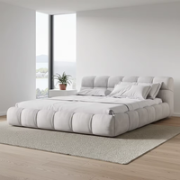 Ensemble de lit de luxe moderne avec table de chevet en cuir véritable sur mesure et cadre de lit double rembourré en tissu pour mobilier de maison