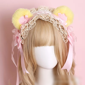 DREAM FASHION Accessoires de cheveux de haute qualité Cos Comic-Con Tea Party Lolita, bandeau <span class=keywords><strong>en</strong></span> peluche à pois, nœud, bandeau pour les oreilles, fille japonaise - Product Image 3