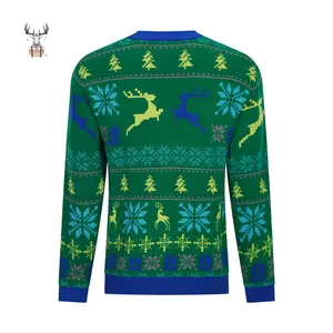 Crew Neck Unisex Erwachsene Custom Pullover Jacquard Muster Logo Gestrickte Hässliche Weihnachten Pullover