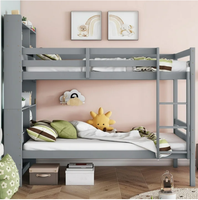 Lit superposé convertible avec lits simples, étagères, têtes de lit, échelle, étagères de rangement, cadre de lit détachable, gris