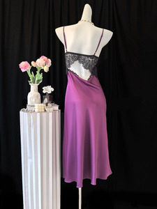 <strong>Beautiful</strong> Luxury Purple Lace Sexy Satin Silk Pajamas Set <strong>Robe</strong> Back Cutout Nightie Set Sleepwear Loungewear Romantic Pyjamas - Product Image 5