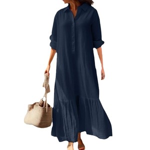 Vestido Maxi de Poliéster Estilo 2026 con Volantes, Diseño Sólido, Cintura Natural, Lavable, Casual, Holgado, Falda Tejida - Product Image 5