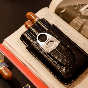 กล่องเก็บซิการ์แบบพกพา Guevara รุ่น Genuine Modern Travel พร้อมที่ตัดซิการ์ 3 <span class=keywords><strong>นิ้ว</strong></span> ทำจากหนัง อุปกรณ์เสริมสำหรับซิการ์สุดหรู - Product Image 1