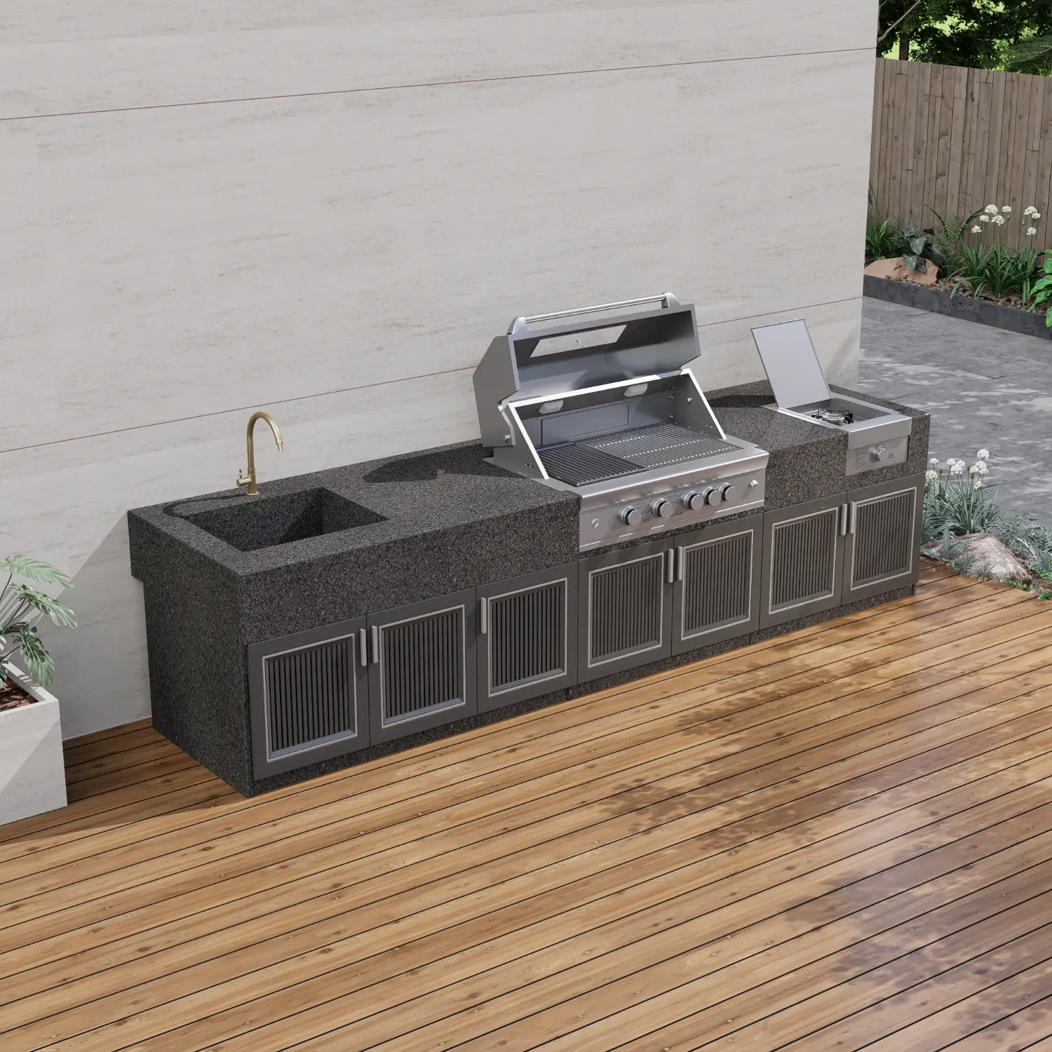 Premium Outdoor BBQ Grill Marble Countertop With Cabinet Simple Elegant Outdoor Kitchen For Garden Yard