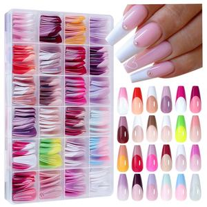 288PC faux ongles conseils cercueil amande coloré français acrylique presse sur les ongles pré-conception Gel ongles Art Capsule pour filles femmes - Product Image 1