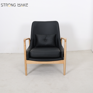 Meubles de salon chaise d'appoint en bois design à dossier haut chaise longue moderne du milieu du siècle avec pouf - Product Image 4