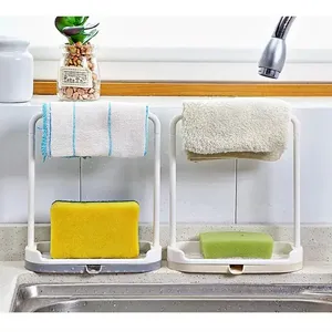 Hot Selling Kitchen Dishcloth Storage Hanger Countertop Dishcloth Draining Rack Rag and Towel Rack with Soap Holder