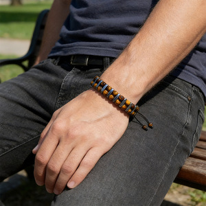 Pulsera de cuentas de ojo de tigre y hematita para hombre, ajustable, trenzada, con energía curativa, piedra natural, apilable, regalo de joyería para hombres - Product Image 4