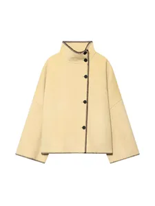 Giacca Casual da Donna in Pelliccia di Coniglio con Collo Alto, Maniche Lunghe, Traspirante, Antirughe, Vestibilità Ampia, Monopetto per l'Autunno - Product Image 4