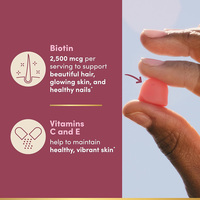 Gummies Cheveux, Peau & Ongles avec 2500mcg de Biotine, Vitamines C & E, Antioxydant pour le Soutien de la Beauté des Adultes, 60 Gummies, Végétaliens, Certifiés GMP