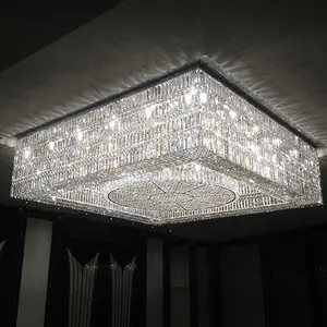 Lustre moderne à faible plafond, éclairage de luxe, lustre carré en cristal pour hôtel