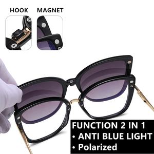 نظارات شمسية نسائية فاخرة من TR90 بتصميم عين القطة مع مشبك مغناطيسي 2 في 1، حماية من الأشعة فوق البنفسجية 400، مستقطبة، مضادة للضوء الأزرق للقيادة وللاستخدام مع النظارات الطبية وشاشات الكمبيوتر - Product Image 2